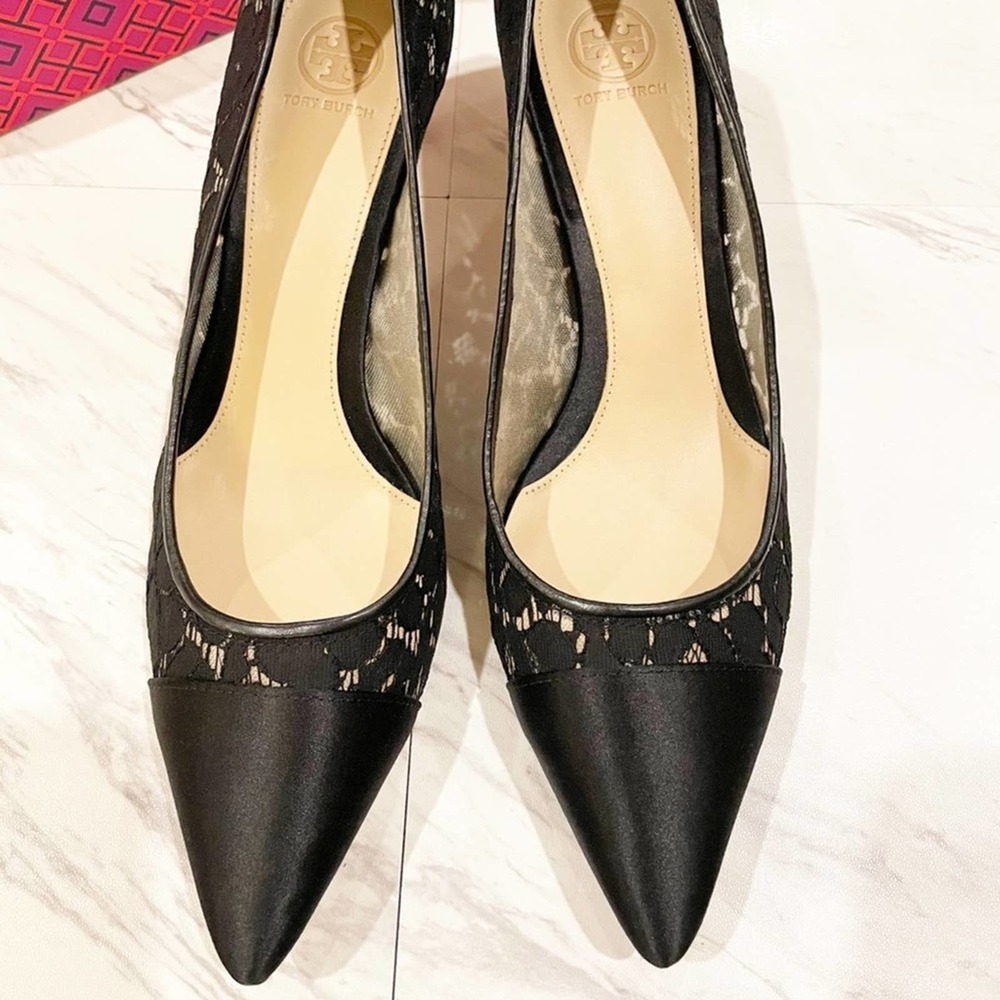 Tory Burch Glenna Pump Lace/Satin Black Size 10.5 - Picture 3 of 15